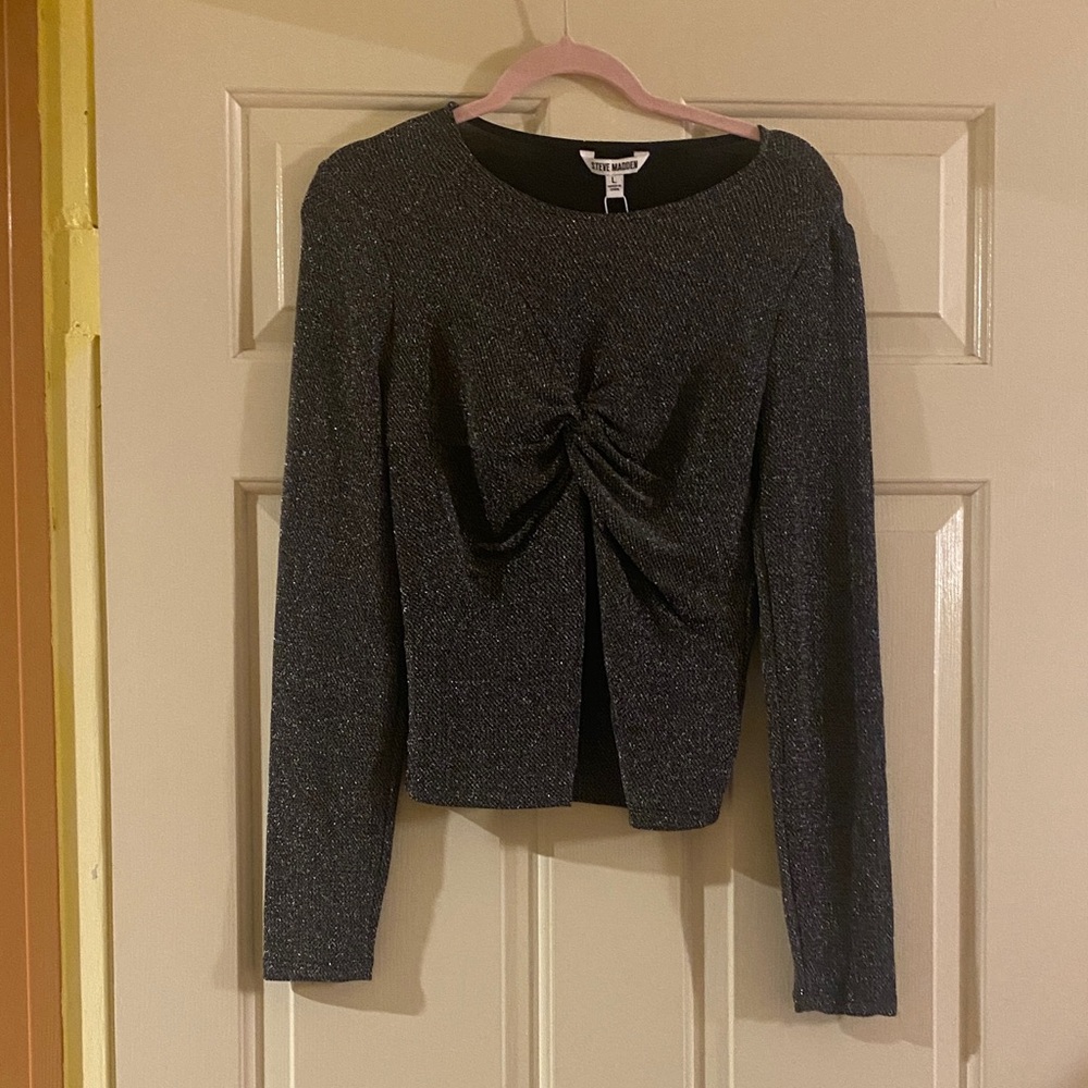 NWT Steve Madden Shimmering Black Long Sleeve Top, Size L